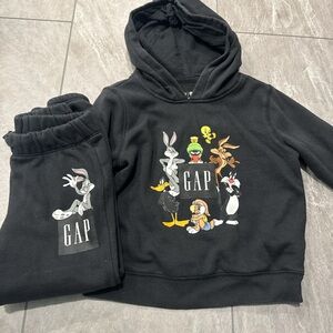 GAP Kids Black Hoodie and Joggers with Cartoon Characters
